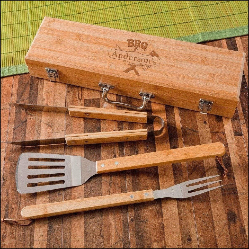 BBQ Grill Set in Bamboo Case