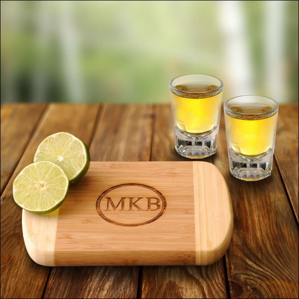 Bar Cutting Board with 2 Shot Glasses