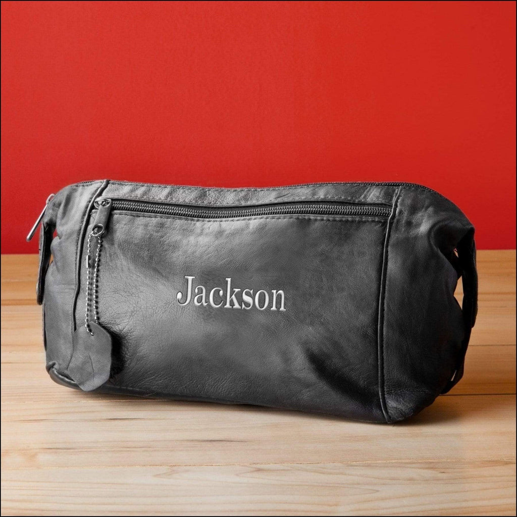 Black Leather Shaving Travel Bag