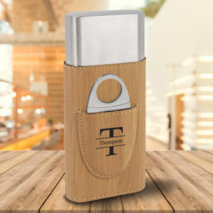 Bamboo Cigar Case with Cutter