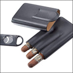 Load image into Gallery viewer, Black Leather Cigar Case with Cutter
