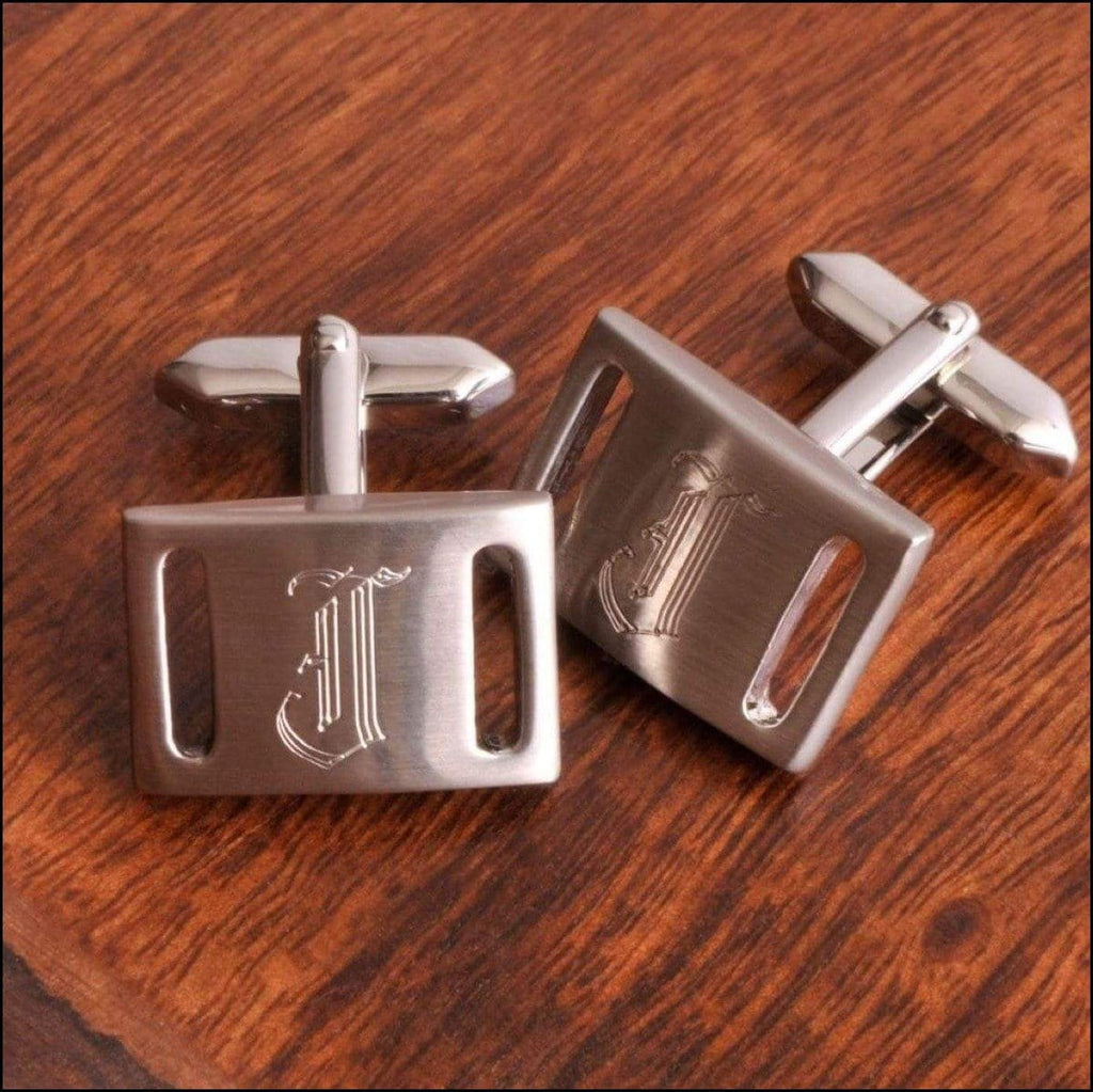 Brushed Silver Belt Buckle Cuff Links