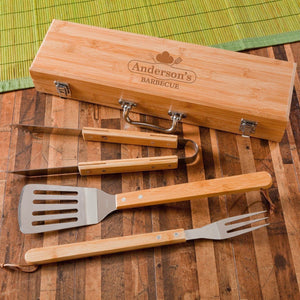 BBQ Grill Set in Bamboo Case