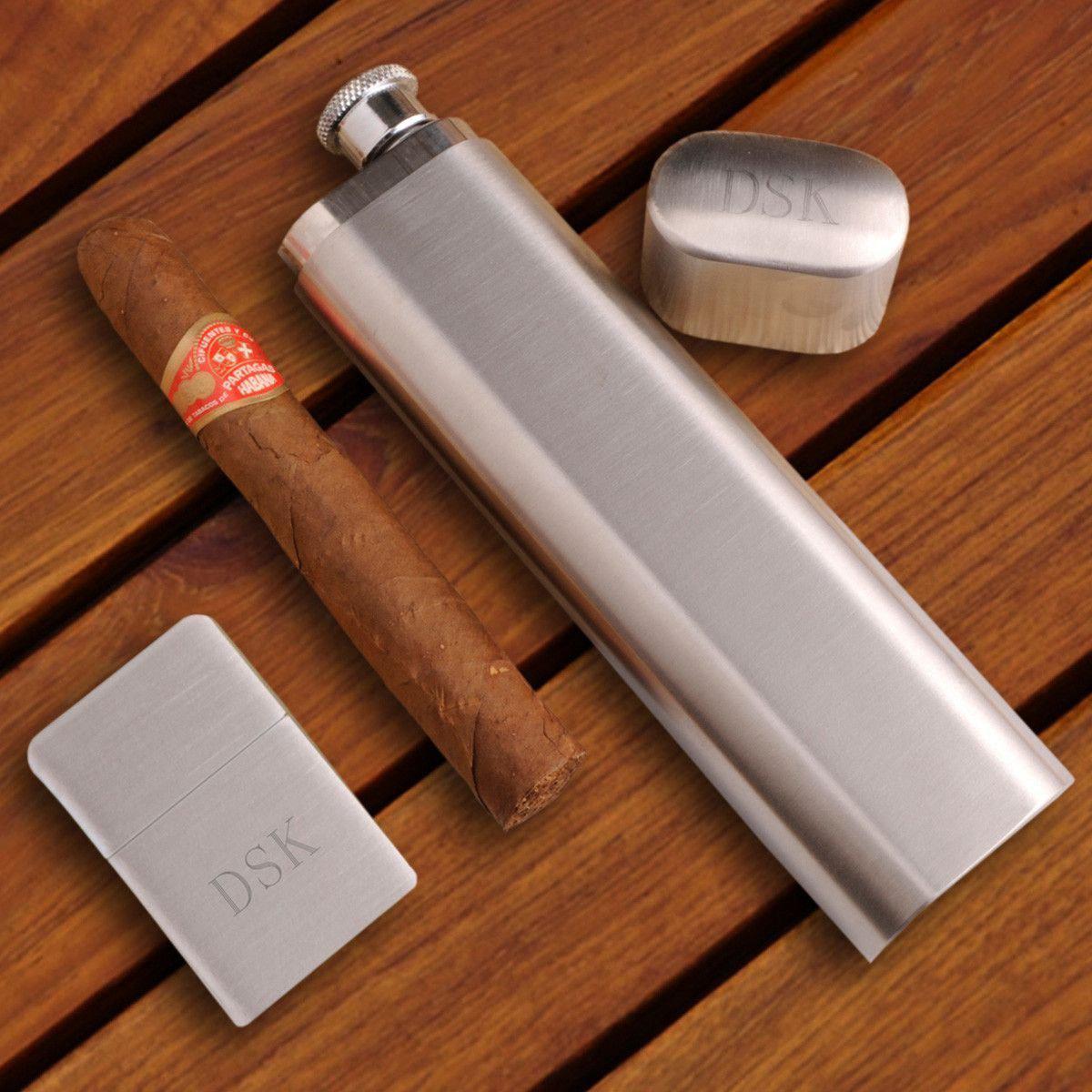Flask and Cigar Case