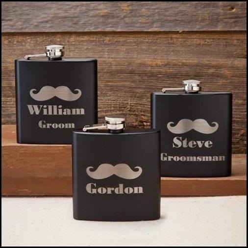 Personalized Black Matte Mustache Flask