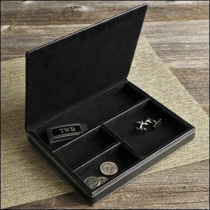 Valet Tray - Black Leather Open