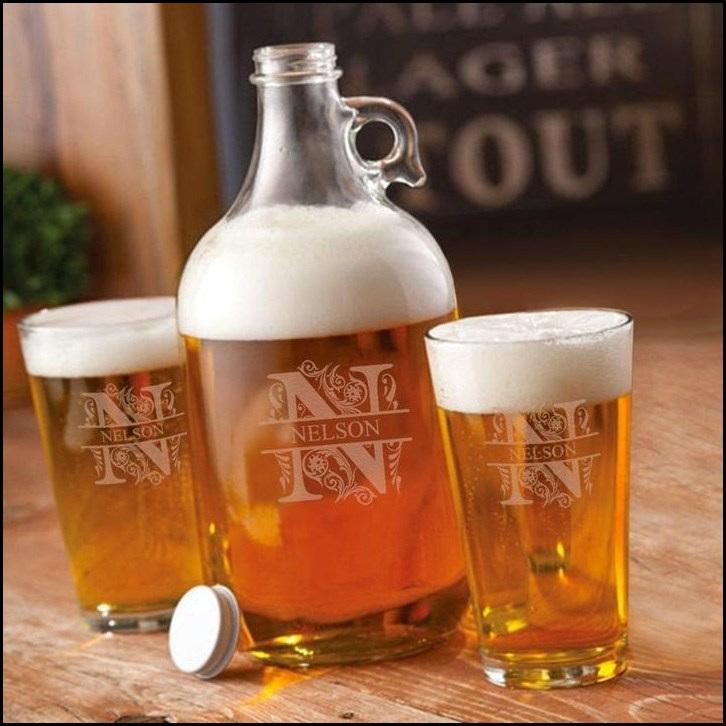 Growler w 2 Pub Glasses-Filigree Design