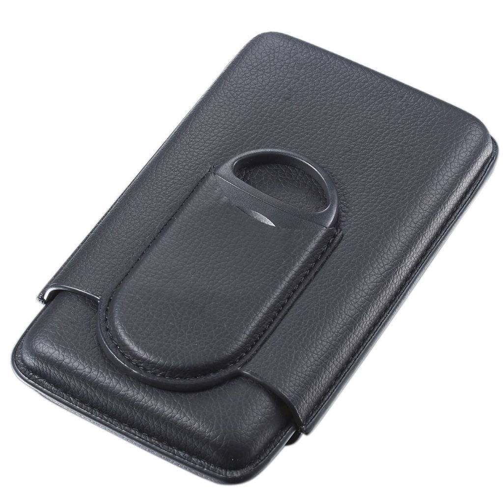 Black Leather Cigar Case with Cutter